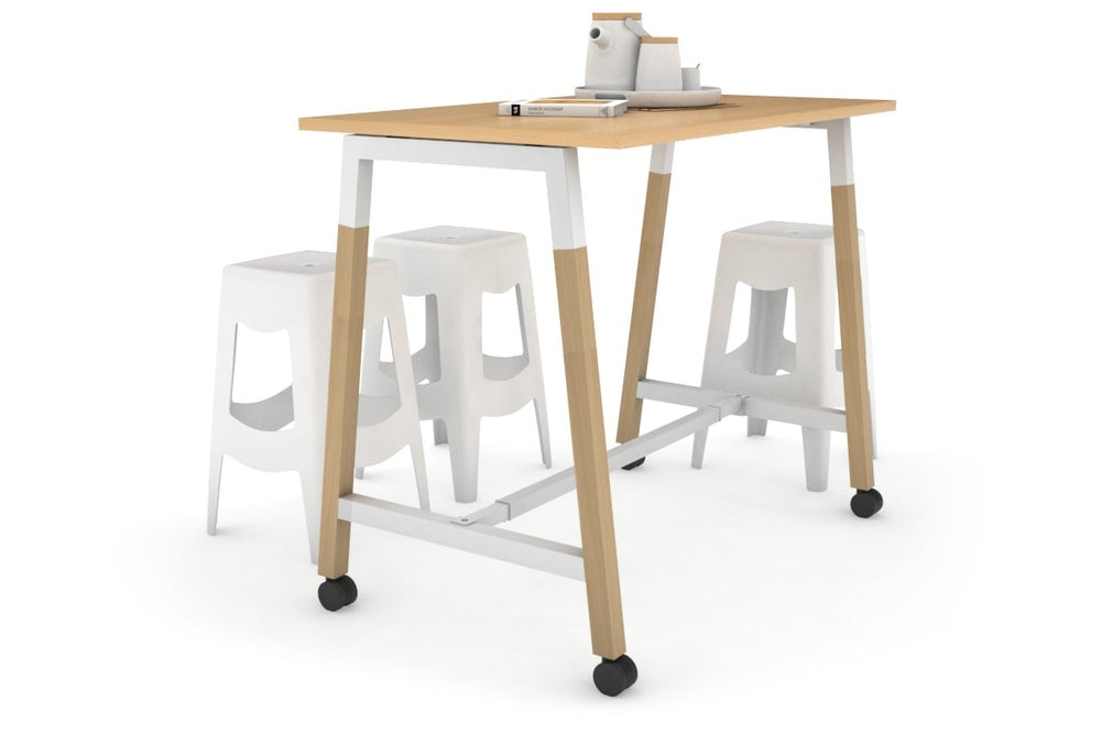 Quadro A Legs Counter Table Wood Legs Cross Beam - 925H [1400L x 700W]-white leg maple wheels