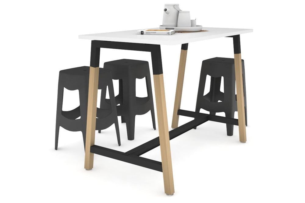 Quadro A Legs Counter Table Wood Legs Cross Beam - 925H [1400L x 700W]-black leg white none