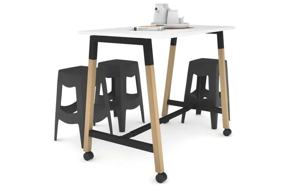 Quadro A Legs Counter Table Wood Legs Cross Beam - 925H [1400L x 700W]-black leg white wheels