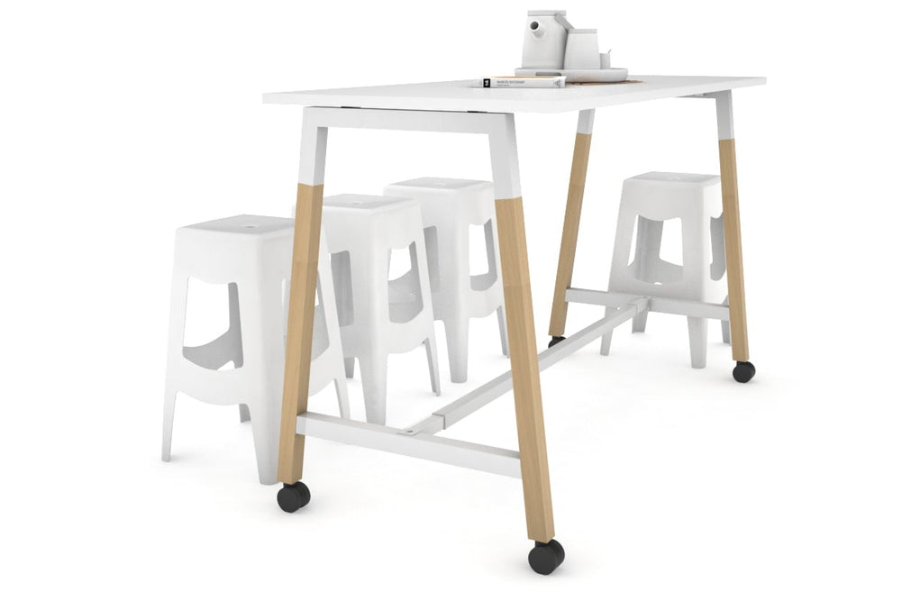 Quadro A Legs Counter Table Wood Legs Cross Beam - 925H [1600L x 700W]-white leg white wheels