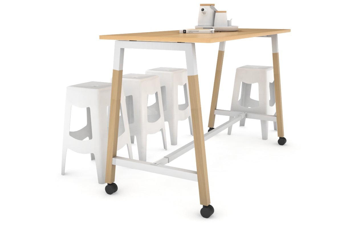 Quadro A Legs Counter Table Wood Legs Cross Beam - 925H [1600L x 700W]-white leg maple wheels