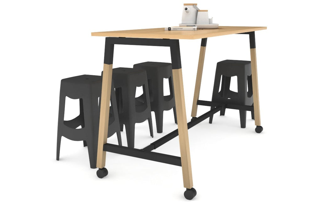 Quadro A Legs Counter Table Wood Legs Cross Beam - 925H [1600L x 700W]-black leg maple wheels