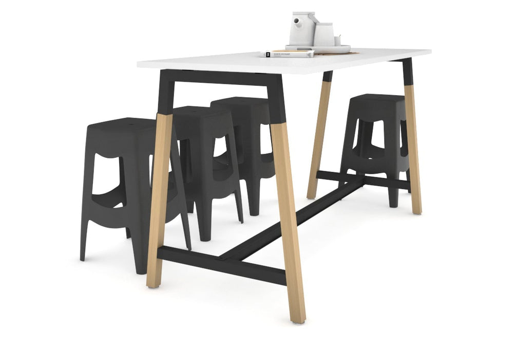 Quadro A Legs Counter Table Wood Legs Cross Beam - 925H [1600L x 700W]-black leg white none
