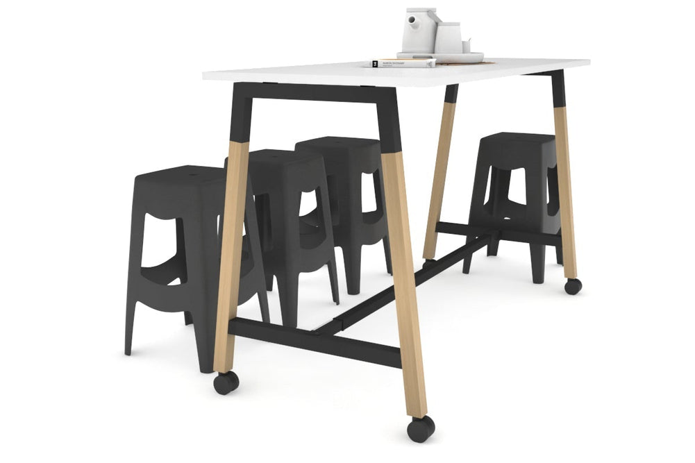 Quadro A Legs Counter Table Wood Legs Cross Beam - 925H [1800L x 700W]-black leg white wheels