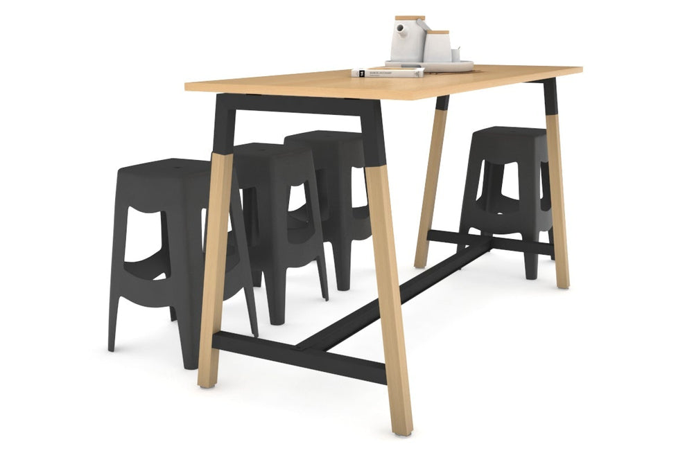 Quadro A Legs Counter Table Wood Legs Cross Beam - 925H [1800L x 700W]-black leg maple none