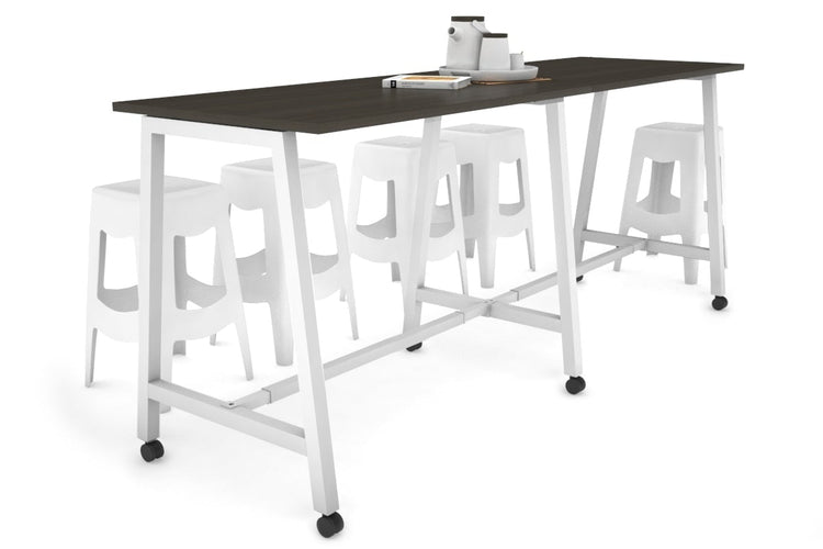 Quadro A Legs Large Counter Table [2400L x 700W] Jasonl white leg dark oak wheels