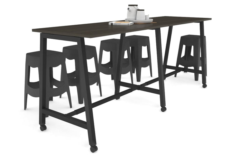 Quadro A Legs Large Counter Table [2400L x 700W] Jasonl black leg dark oak wheels