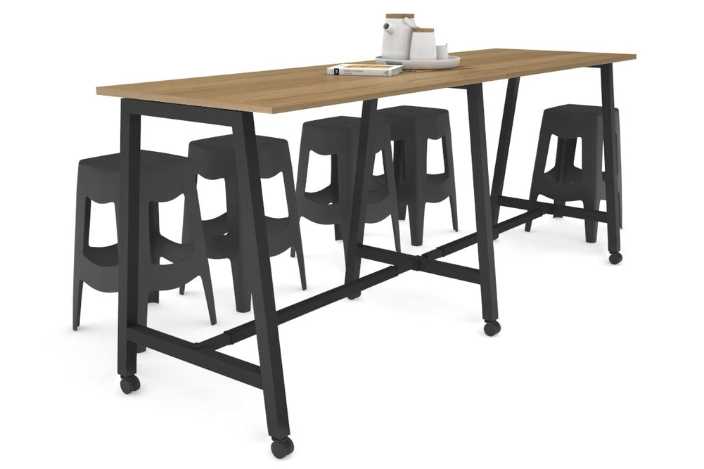 Quadro A Legs Large Counter Table [2400L x 700W]-black leg salvage oak wheels