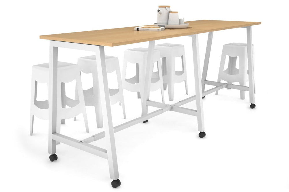 Quadro A Legs Large Counter Table [2400L x 700W]-white leg maple wheels