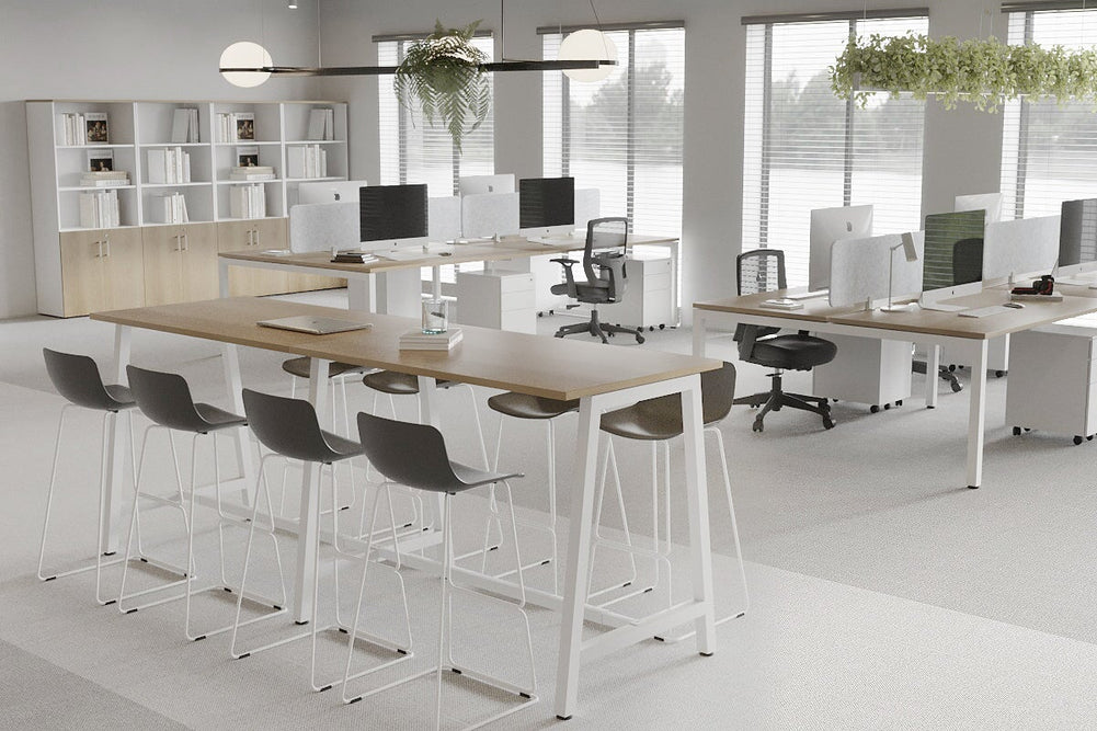 Quadro A Legs Large Counter Table [2400L x 700W]-black leg dark oak wheels