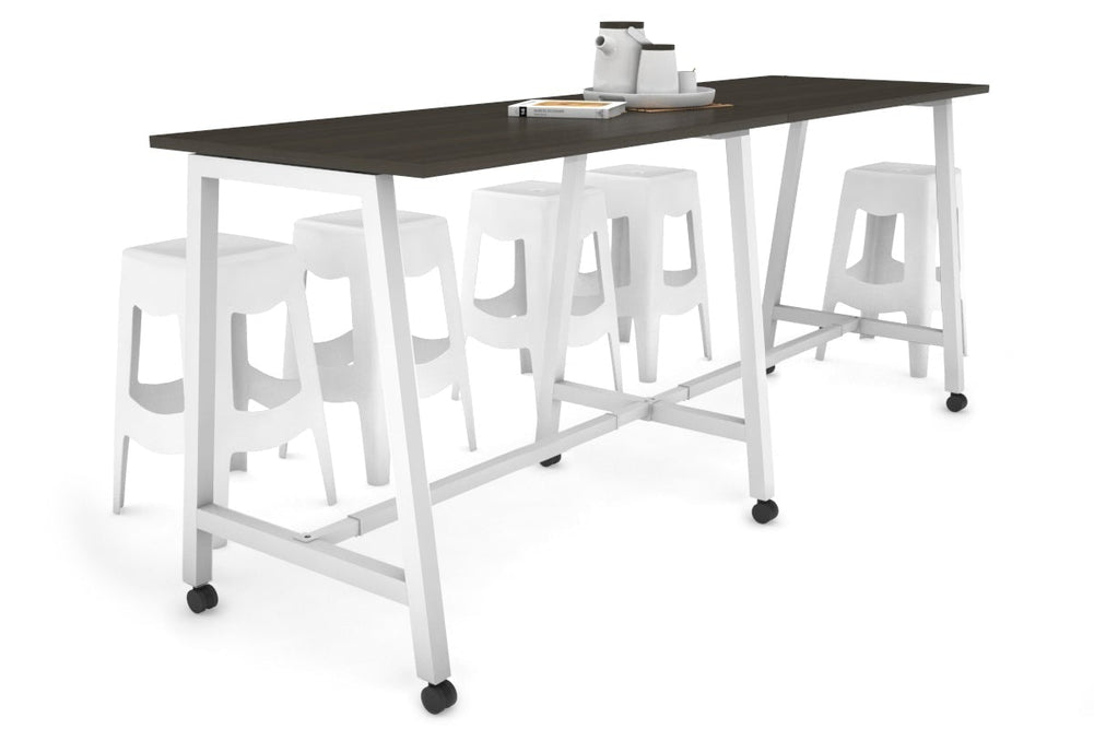 Quadro A Legs Large Counter Table [2800L x 700W]-white leg dark oak wheels