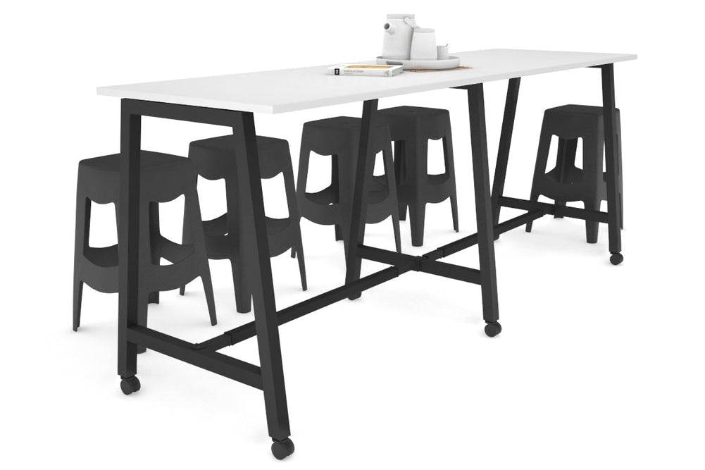 Quadro A Legs Large Counter Table [2800L x 700W]-black leg white wheels