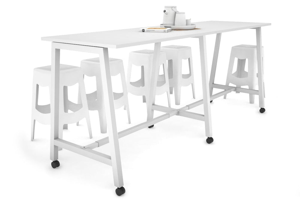 Quadro A Legs Large Counter Table [2800L x 700W]-white leg white wheels