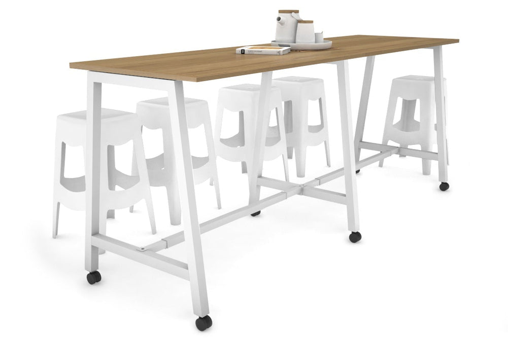 Quadro A Legs Large Counter Table [2800L x 700W]-white leg salvage oak wheels