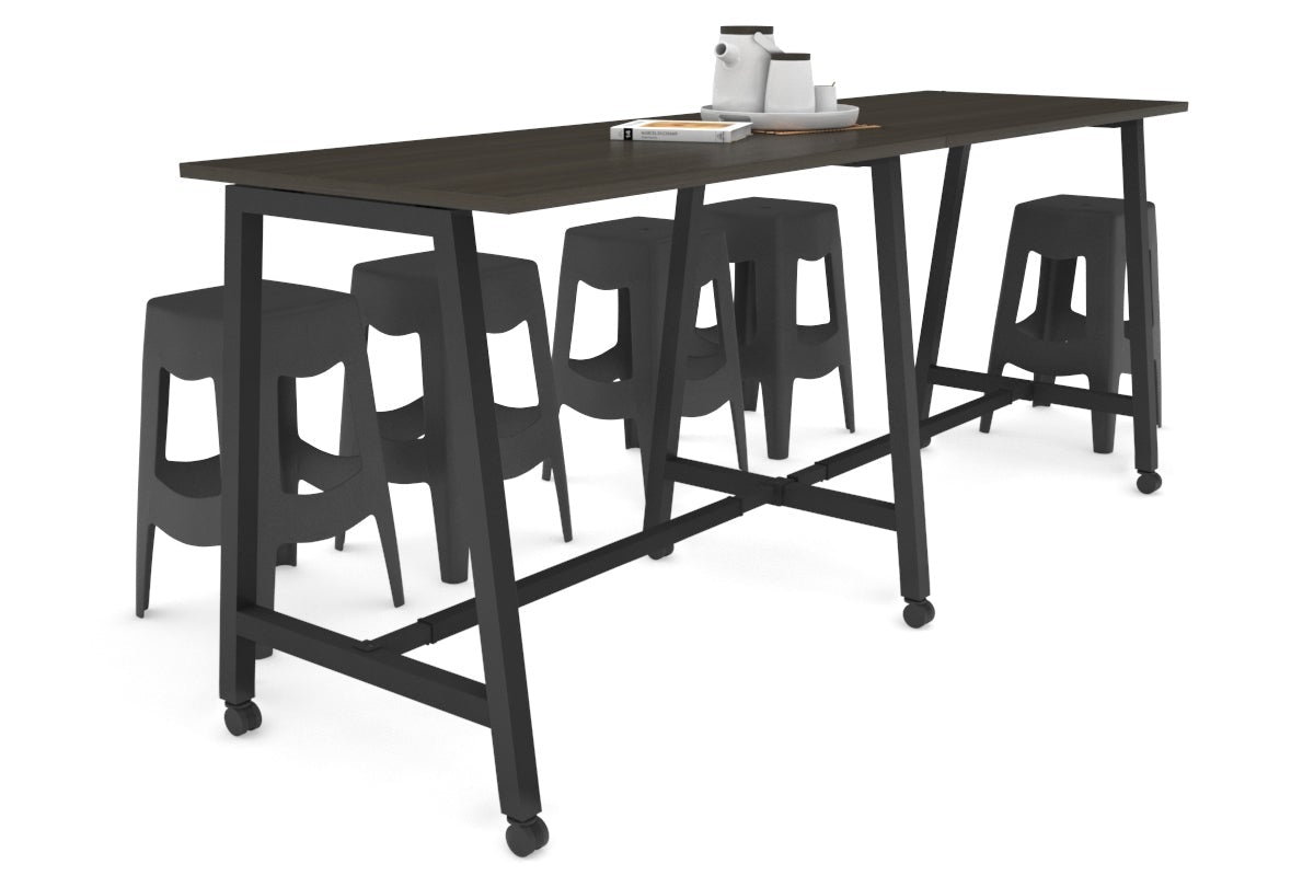 Quadro A Legs Large Counter Table [2800L x 700W] Jasonl black leg dark oak wheels