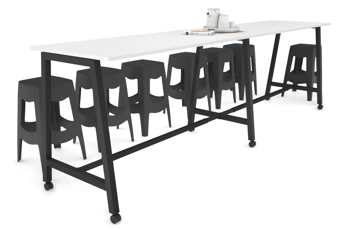 Quadro A Legs Large Counter Table [3200L x 700W] Jasonl black leg white wheels