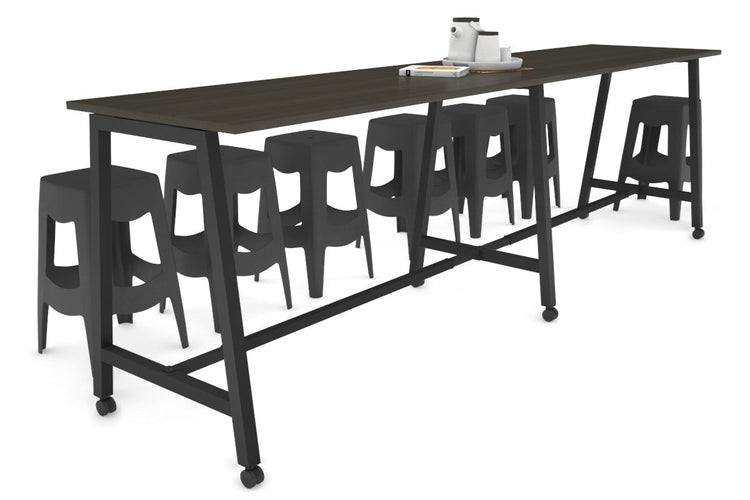 Quadro A Legs Large Counter Table [3200L x 700W] Jasonl black leg dark oak wheels