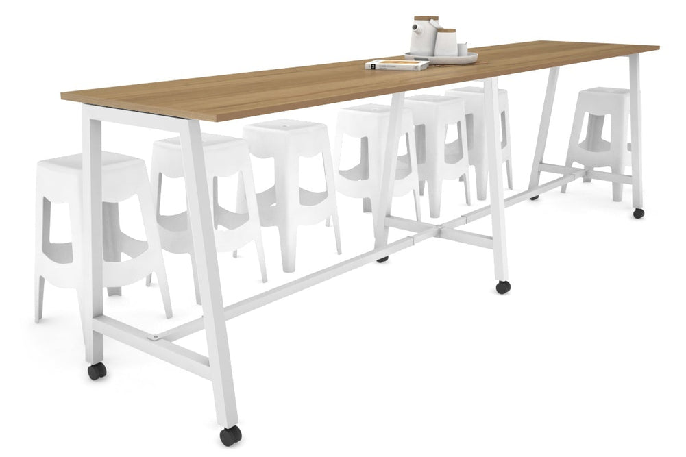 Quadro A Legs Large Counter Table [3600L x 700W]-white leg salvage oak wheels