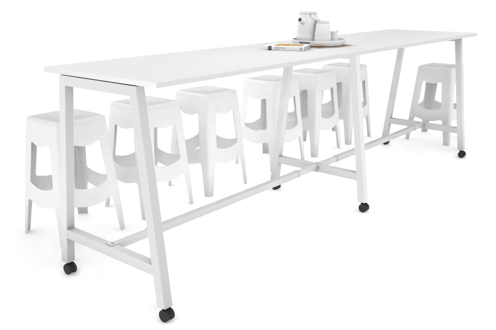 Quadro A Legs Large Counter Table [3600L x 700W]-white leg white wheels