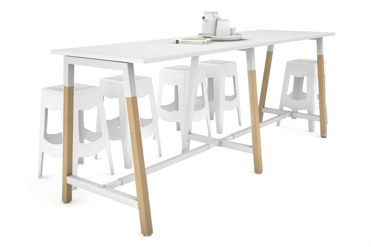 Quadro A Legs Large Counter Table - Wood Legs Cross Beam [2400L x 700W] Jasonl white leg white none