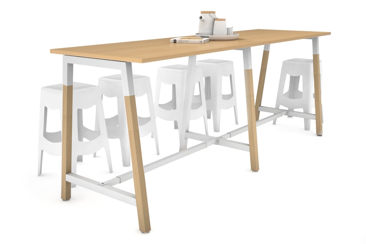 Quadro A Legs Large Counter Table - Wood Legs Cross Beam [2400L x 700W] Jasonl white leg maple none