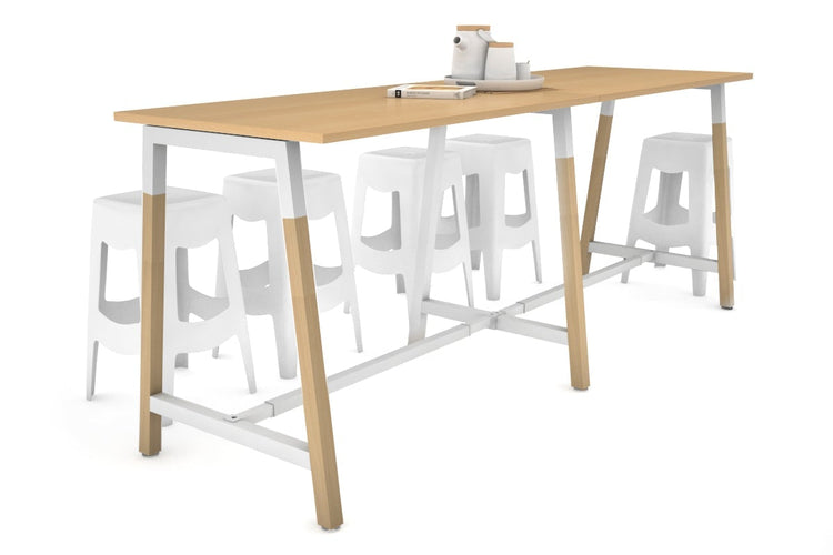 Quadro A Legs Large Counter Table - Wood Legs Cross Beam [2400L x 700W] Jasonl white leg maple none