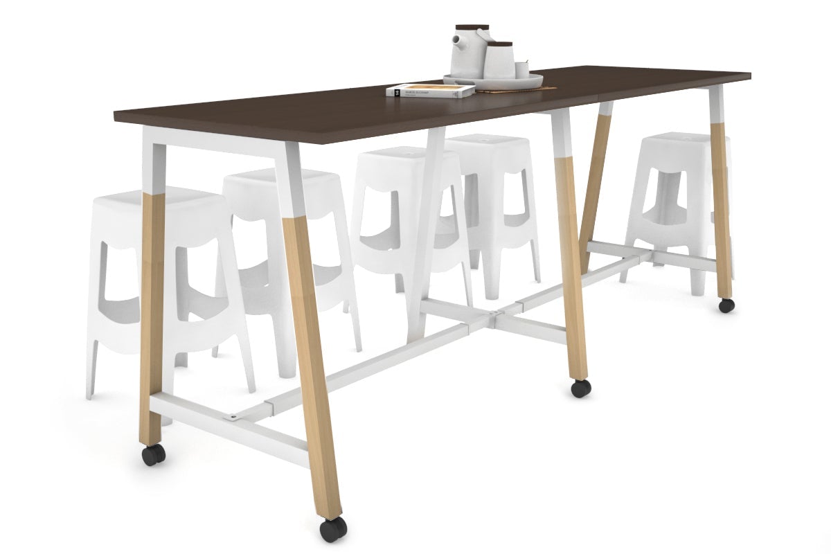 Quadro A Legs Large Counter Table - Wood Legs Cross Beam [2400L x 700W] Jasonl white leg wenge wheels