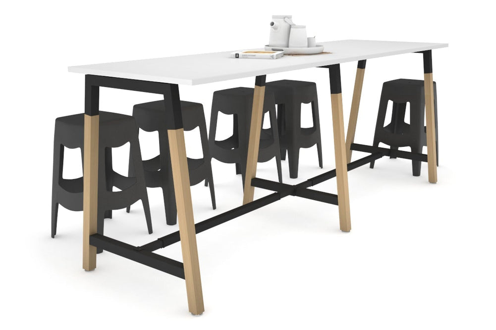 Quadro A Legs Large Counter Table - Wood Legs Cross Beam [2400L x 700W]-black leg white none