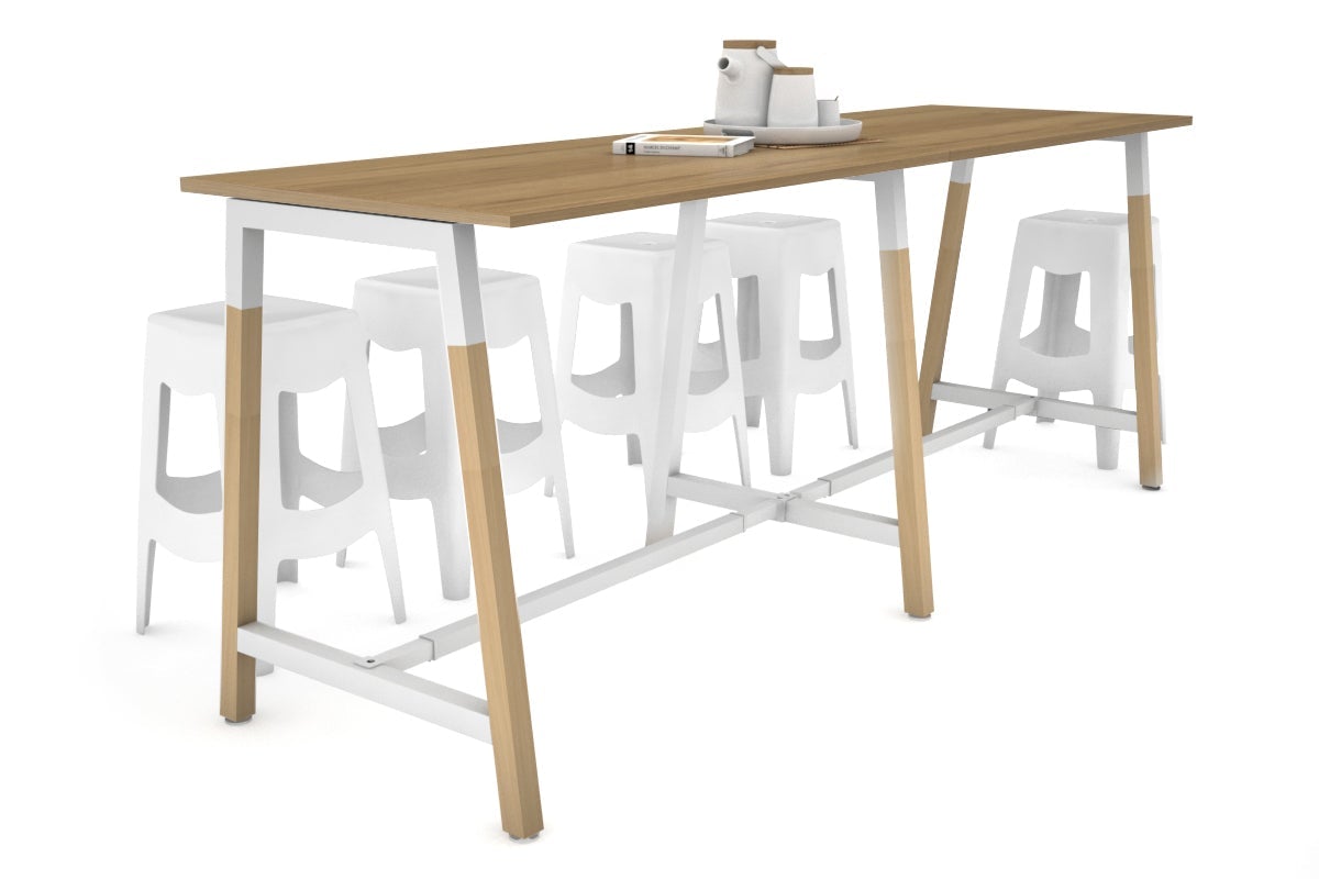 Quadro A Legs Large Counter Table - Wood Legs Cross Beam [2800L x 700W] Jasonl white leg salvage oak none