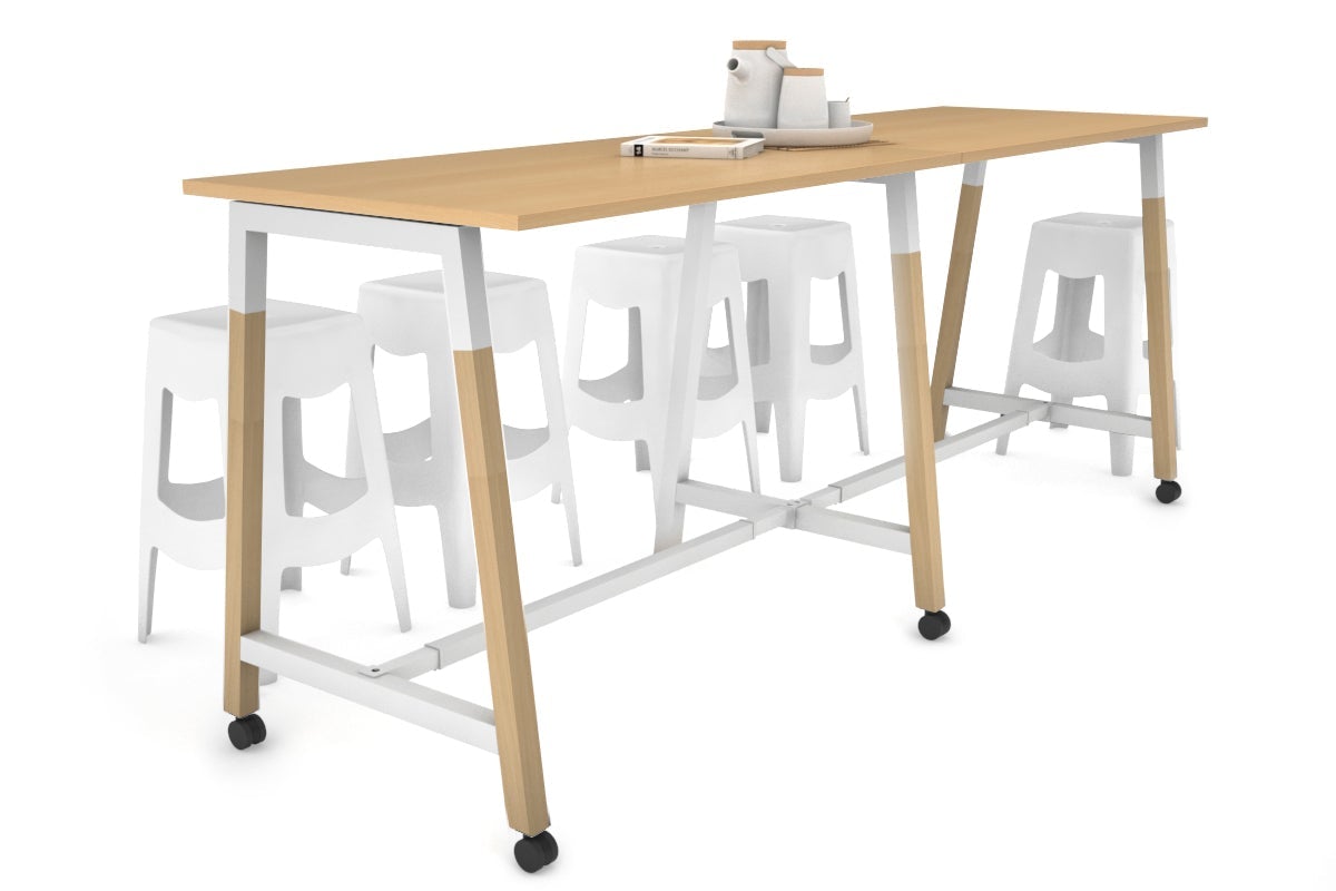 Quadro A Legs Large Counter Table - Wood Legs Cross Beam [2800L x 700W] Jasonl white leg maple wheels