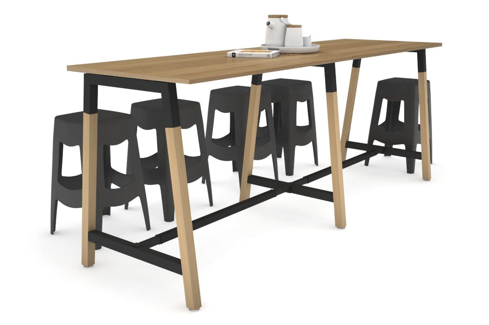 Quadro A Legs Large Counter Table - Wood Legs Cross Beam [2800L x 700W]-black leg salvage oak none