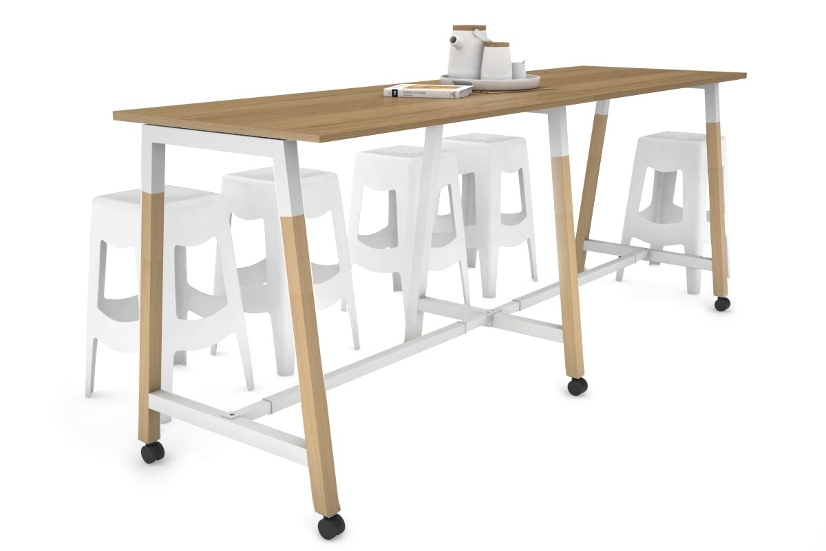Quadro A Legs Large Counter Table - Wood Legs Cross Beam [2800L x 700W] Jasonl white leg salvage oak wheels