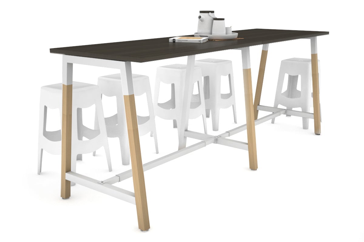 Quadro A Legs Large Counter Table - Wood Legs Cross Beam [2800L x 700W] Jasonl white leg dark oak none