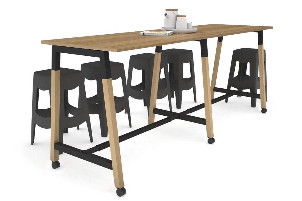 Quadro A Legs Large Counter Table - Wood Legs Cross Beam [2800L x 700W]-black leg salvage oak wheels