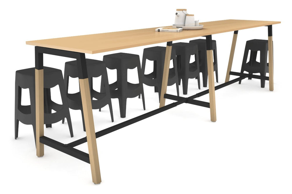 Quadro A Legs Large Counter Table - Wood Legs Cross Beam [3200L x 700W]-black leg maple none