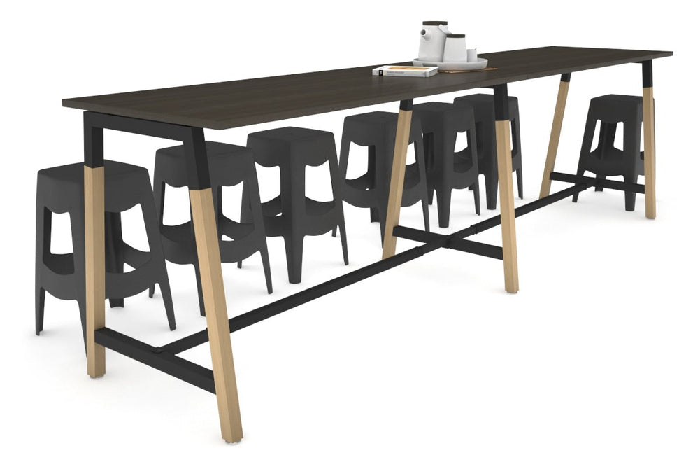 Quadro A Legs Large Counter Table - Wood Legs Cross Beam [3200L x 700W]-black leg dark oak none