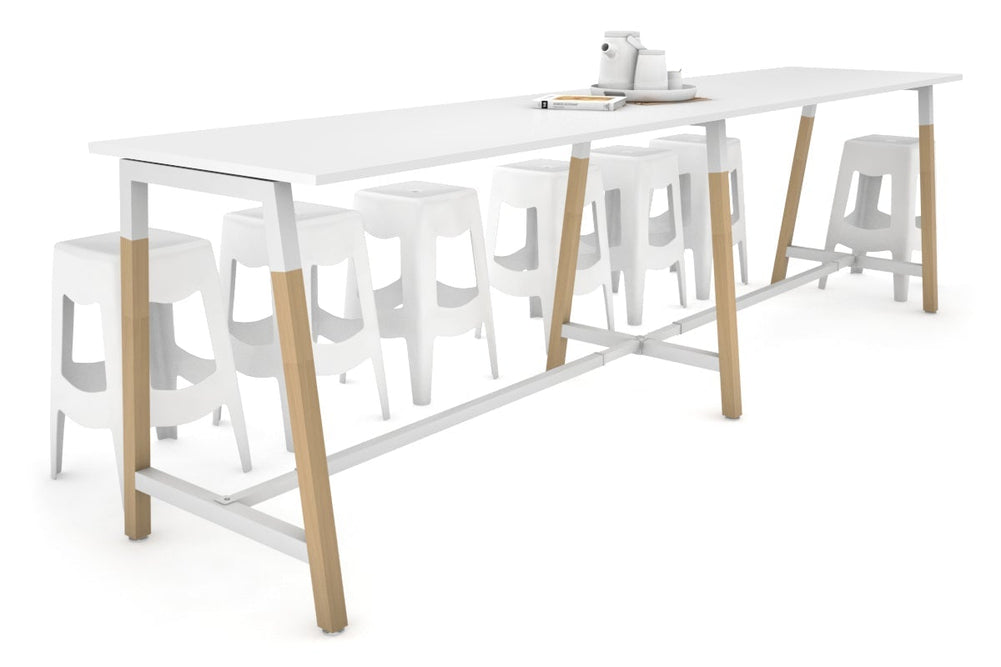 Quadro A Legs Large Counter Table - Wood Legs Cross Beam [3200L x 700W]-white leg white none