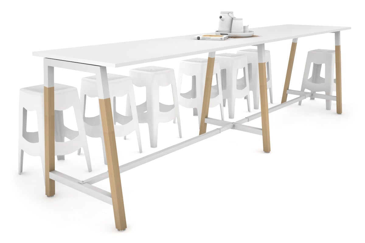 Quadro A Legs Large Counter Table - Wood Legs Cross Beam [3200L x 700W] Jasonl white leg white none