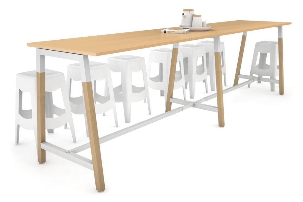 Quadro A Legs Large Counter Table - Wood Legs Cross Beam [3200L x 700W]-white leg maple none
