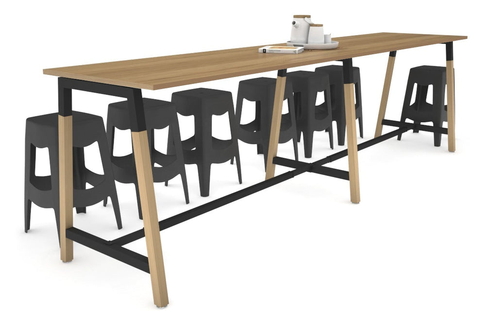 Quadro A Legs Large Counter Table - Wood Legs Cross Beam [3200L x 700W]-black leg salvage oak none