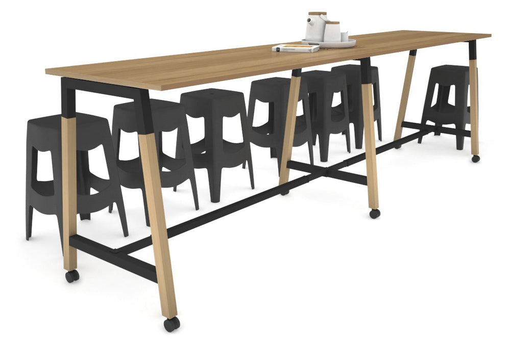Quadro A Legs Large Counter Table - Wood Legs Cross Beam [3200L x 700W]-black leg salvage oak wheels