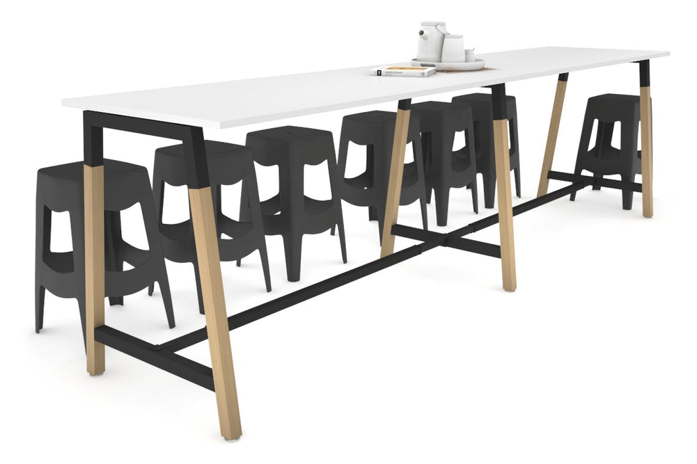 Quadro A Legs Large Counter Table - Wood Legs Cross Beam [3200L x 700W]-black leg white none