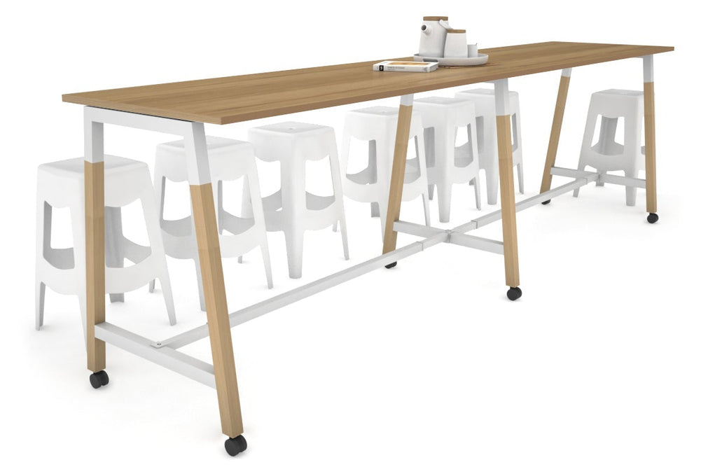 Quadro A Legs Large Counter Table - Wood Legs Cross Beam [3600L x 700W]-white leg salvage oak wheels
