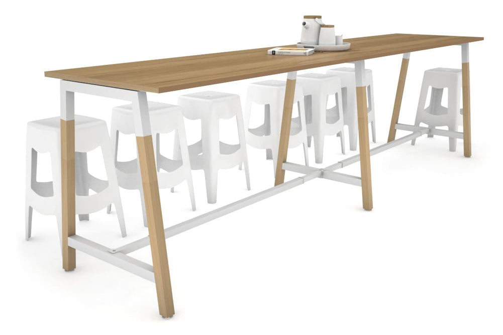 Quadro A Legs Large Counter Table - Wood Legs Cross Beam [3600L x 700W]-white leg salvage oak none