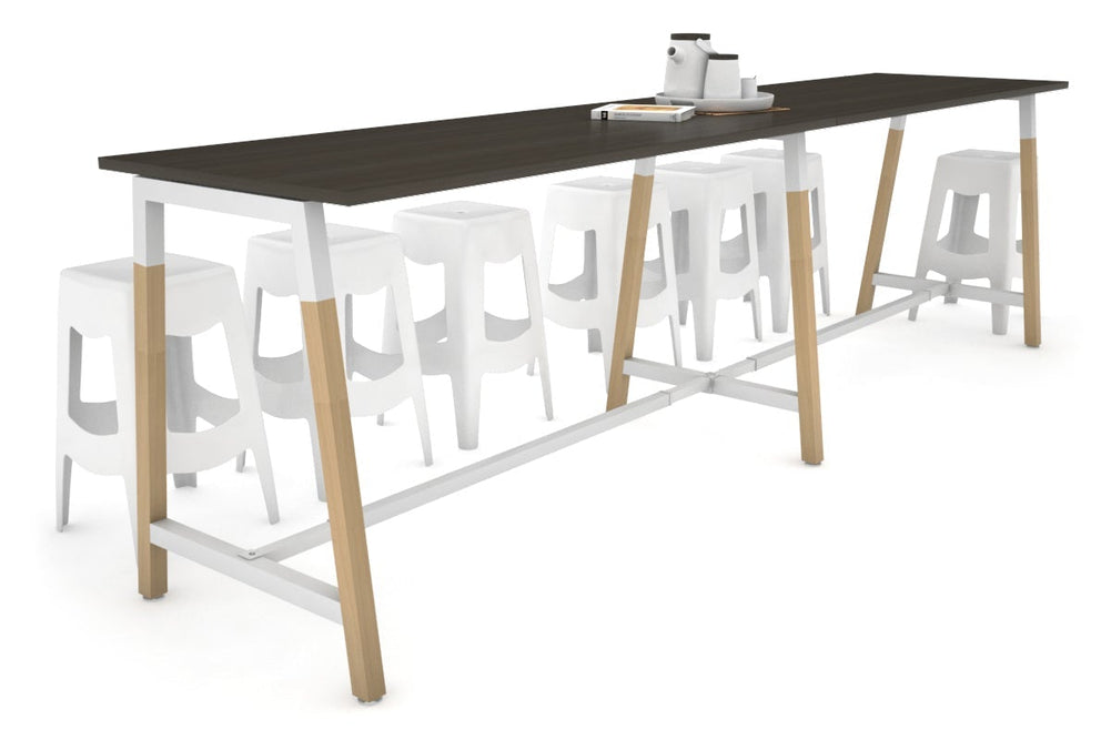 Quadro A Legs Large Counter Table - Wood Legs Cross Beam [3600L x 700W]-white leg dark oak none