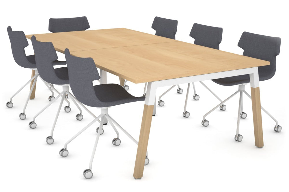 Quadro A Legs Modern Boardroom Table - Wood Legs Cross Beam [2400L x 1200W]-white leg maple 