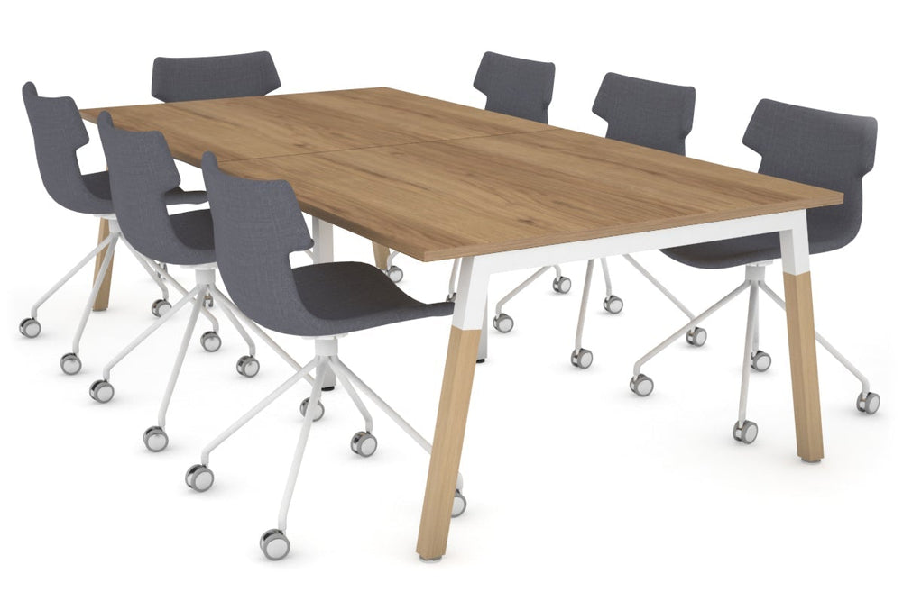 Quadro A Legs Modern Boardroom Table - Wood Legs Cross Beam [2400L x 1200W]-white leg salvage oak 
