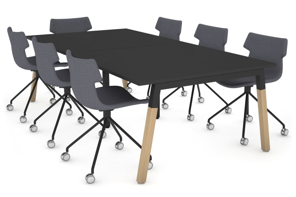 Quadro A Legs Modern Boardroom Table - Wood Legs Cross Beam [2400L x 1200W]-black leg black 
