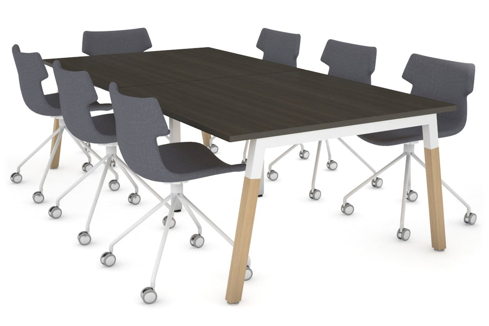 Quadro A Legs Modern Boardroom Table - Wood Legs Cross Beam [2400L x 1200W]-white leg dark oak 