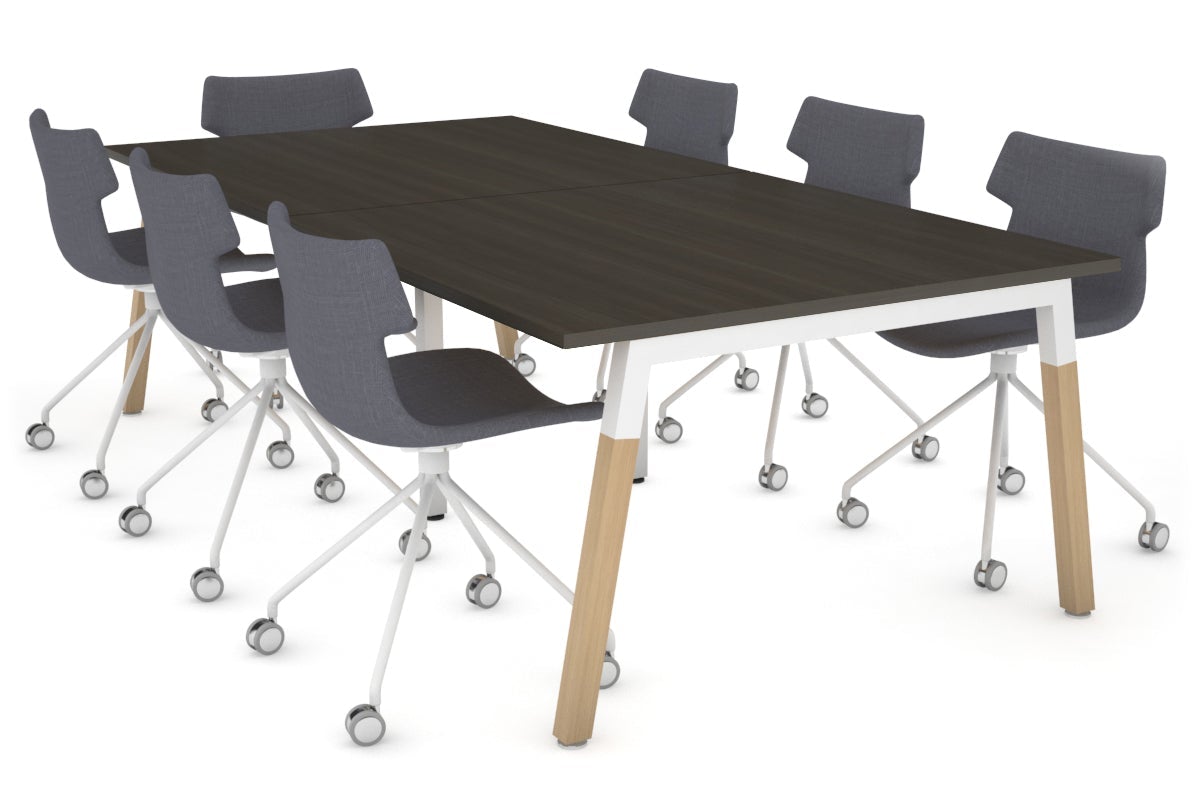 Quadro A Legs Modern Boardroom Table - Wood Leg Cross Beam [2400L x 1200W] Jasonl white leg dark oak 